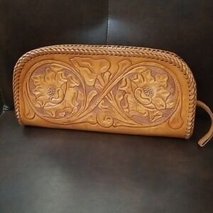 Floral Embossed Tooled Leather Clutch